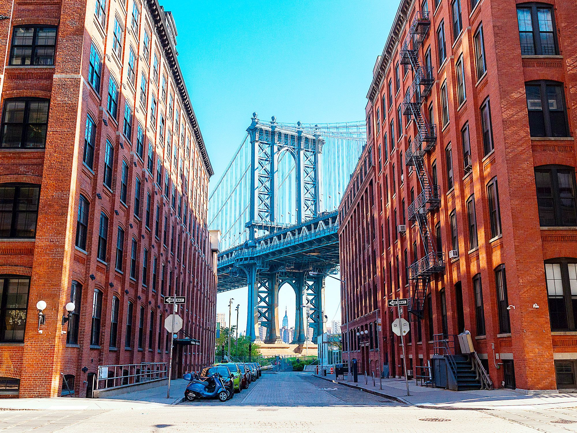 View of Williamsburg Bridge in New York City borough of Brooklyn