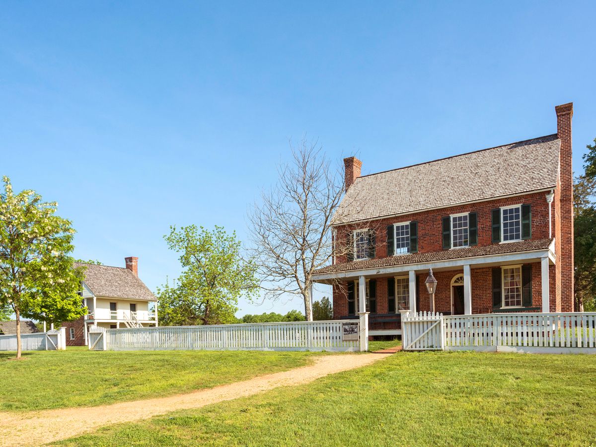 Historic two-story bick home at Appomattox Court House National Historical Park in Virginia
