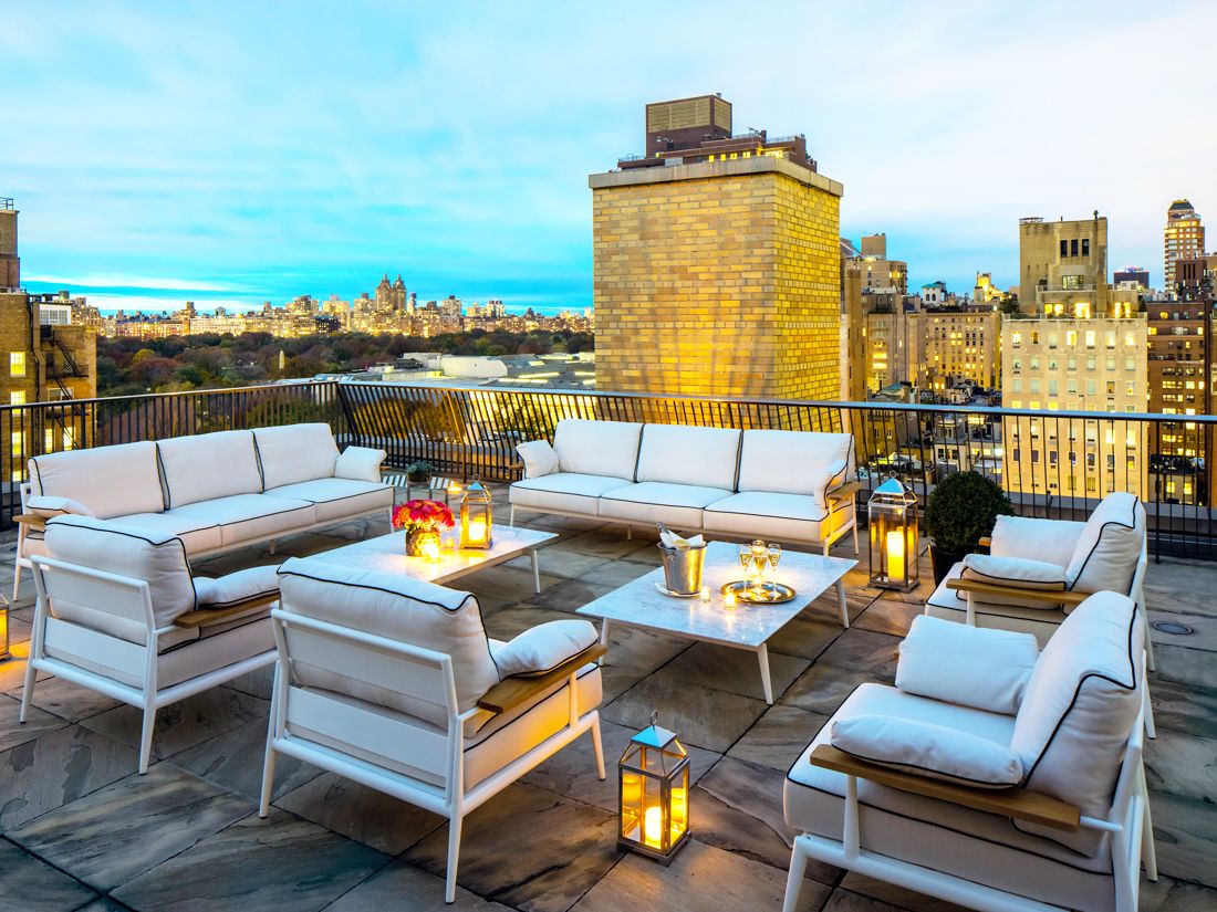 Private rooftop terrace overlooking Manhattan at the Mark Hotel's Penthouse Suite