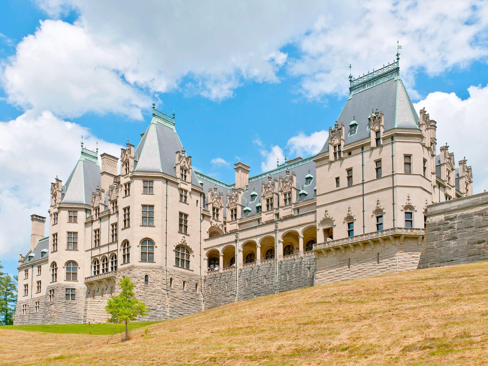 Grandiose exterior of the Biltmore Estate in Asheville, North Carolina