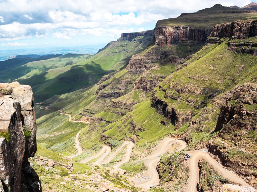 Winding mountain road in Lesotho, seen from above