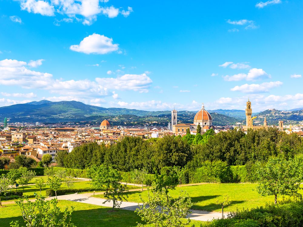 Boboli Gardens overlooking the skyline of Florence, Italy