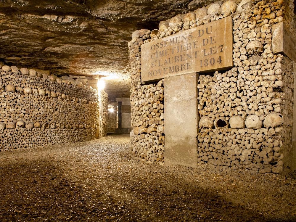 Underground burial sites at the Catacombs of Paris