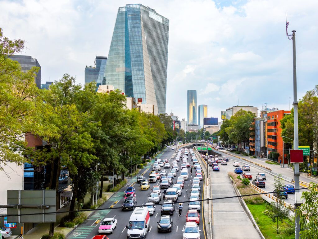 Clogged highway in Mexico City, seen from above
