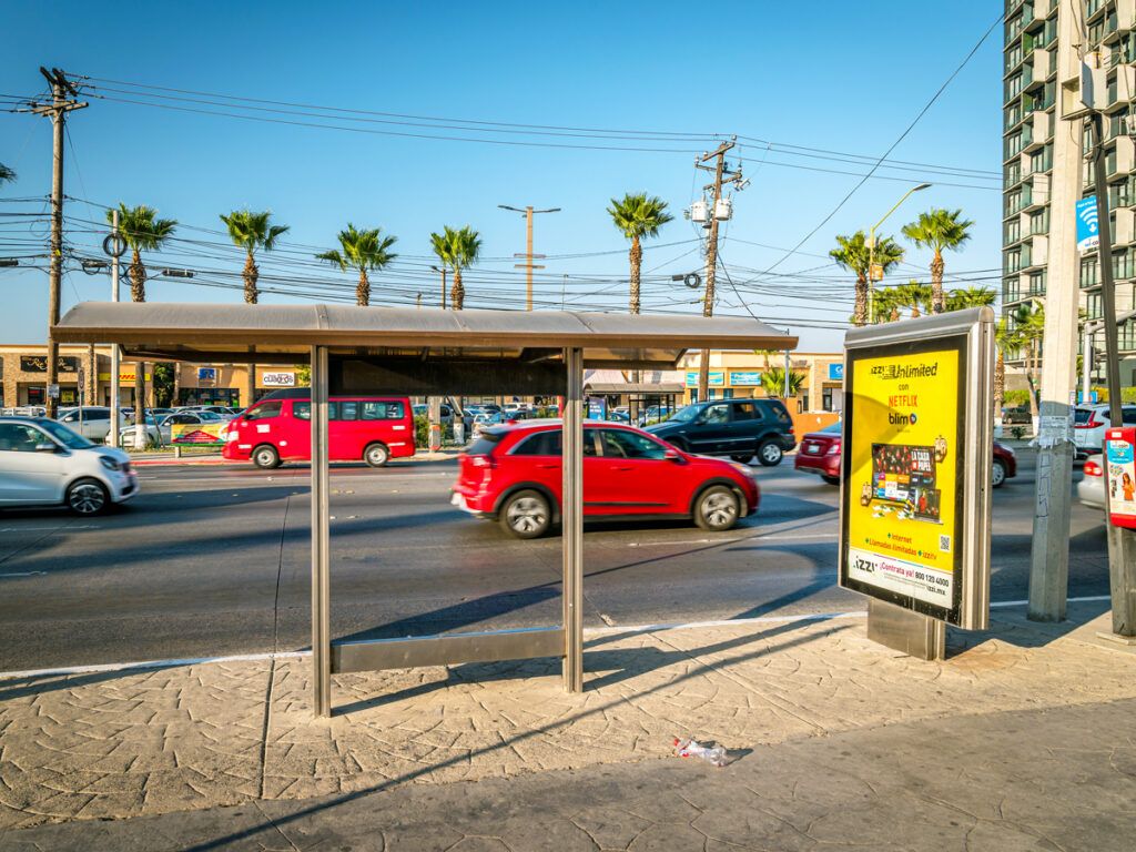 Bus stop on busy Tijuana street