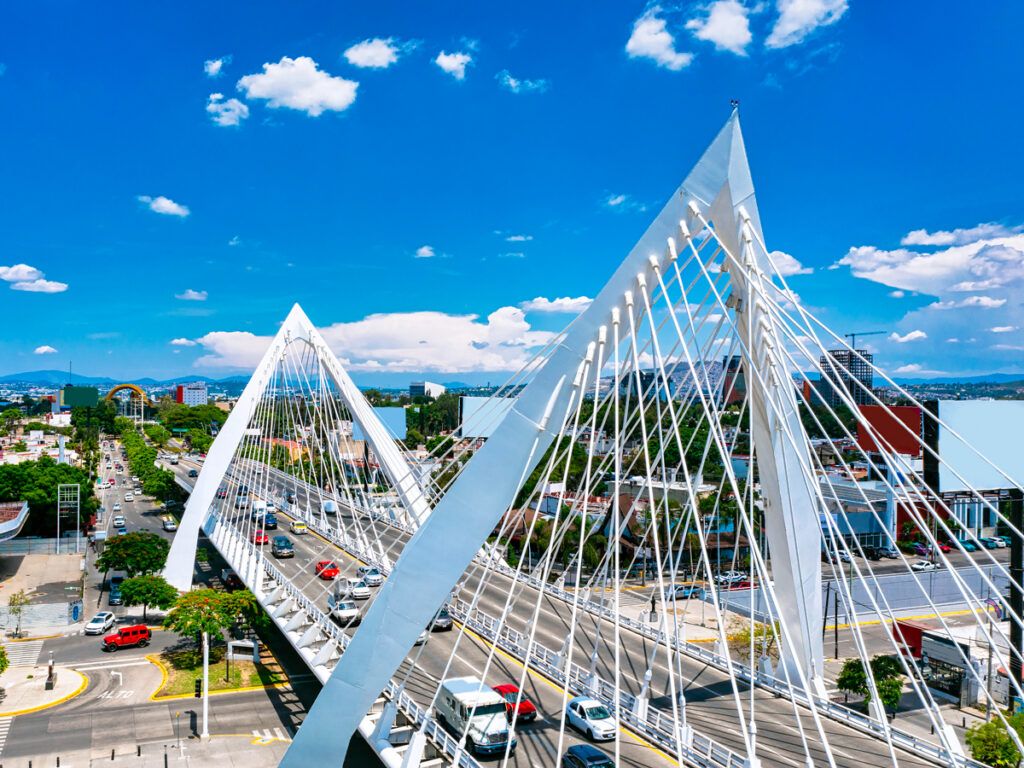 Cars crossing Matute Remus Bridge in Guadalajara