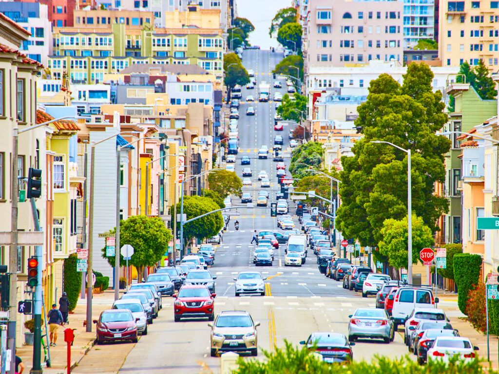 Cars on hilly street in San Francisco