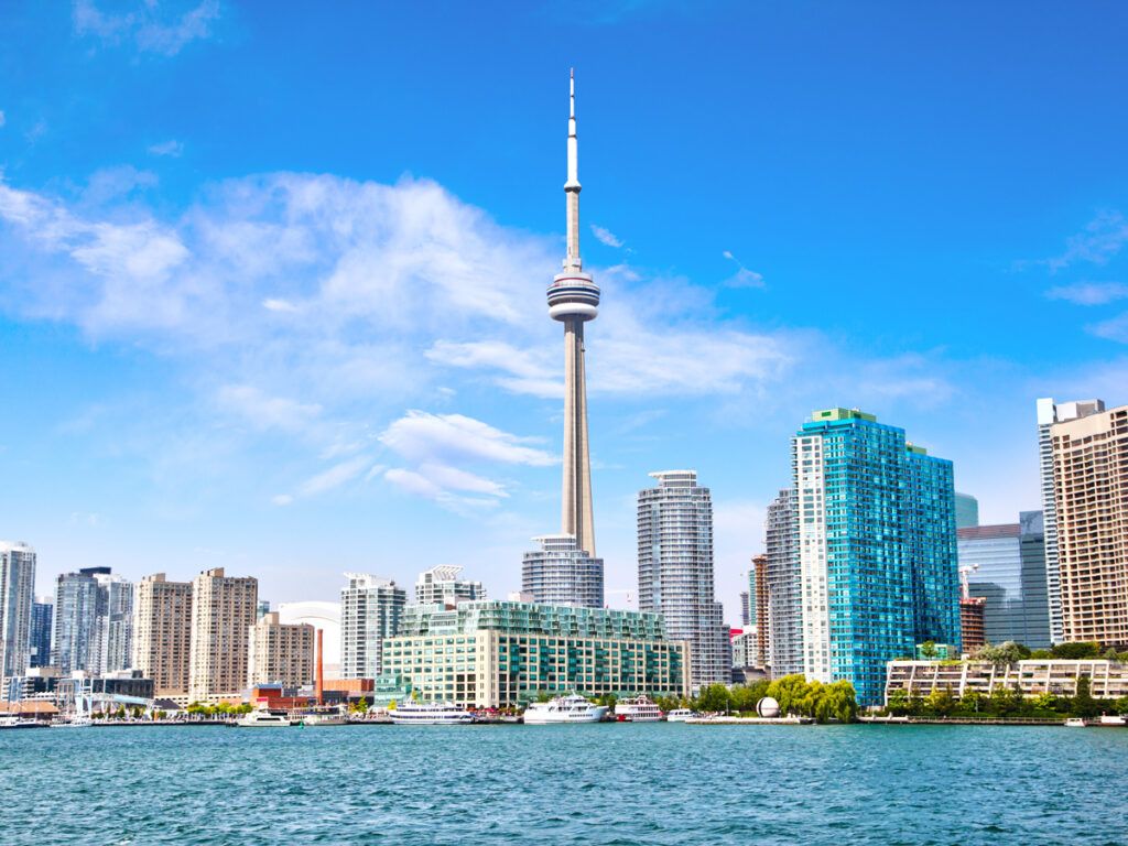 Downtown Toronto skyscrapers seen from the harbor