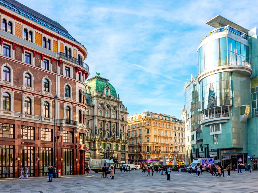 Busy Stephansplatz Square in Vienna, Austria