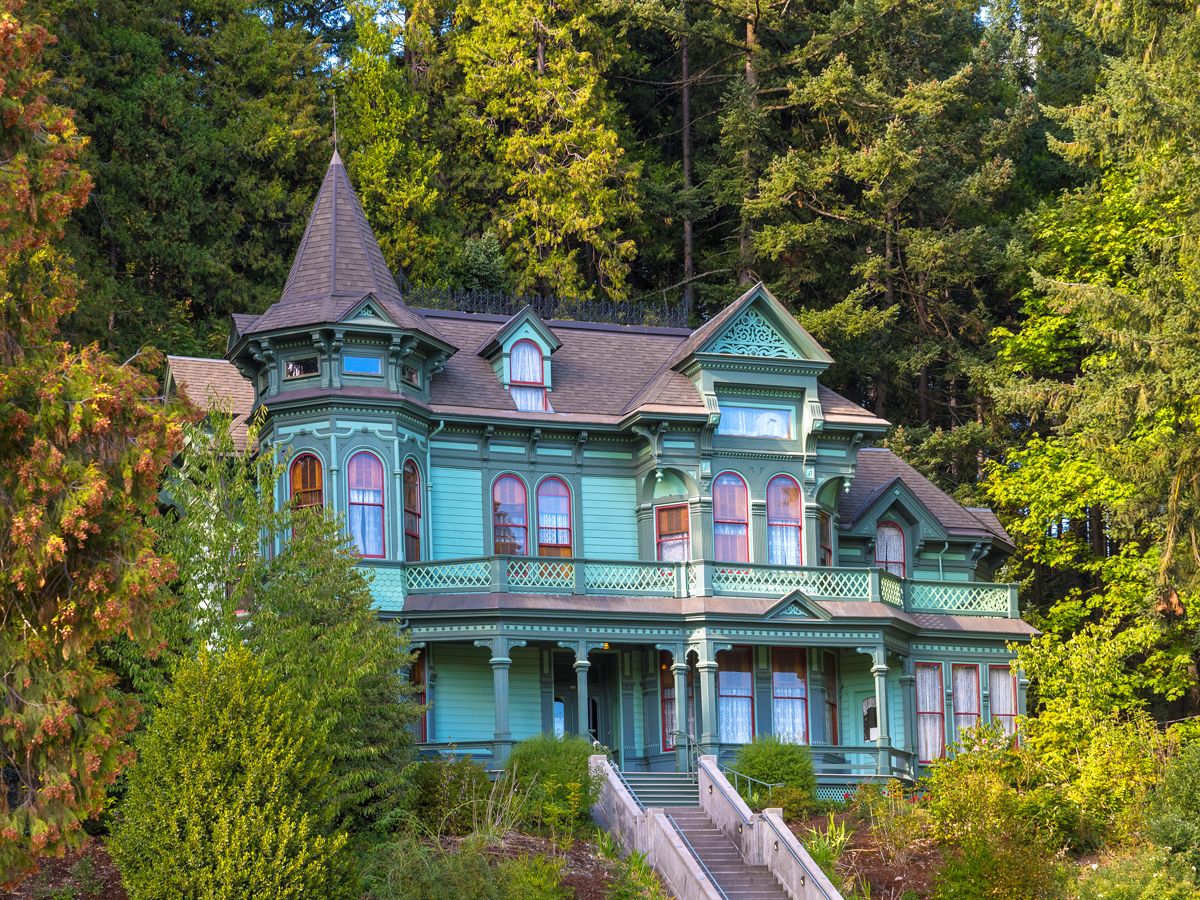 Shelton McMurphey Johnson House surrounded by forest in Eugene, Oregon
