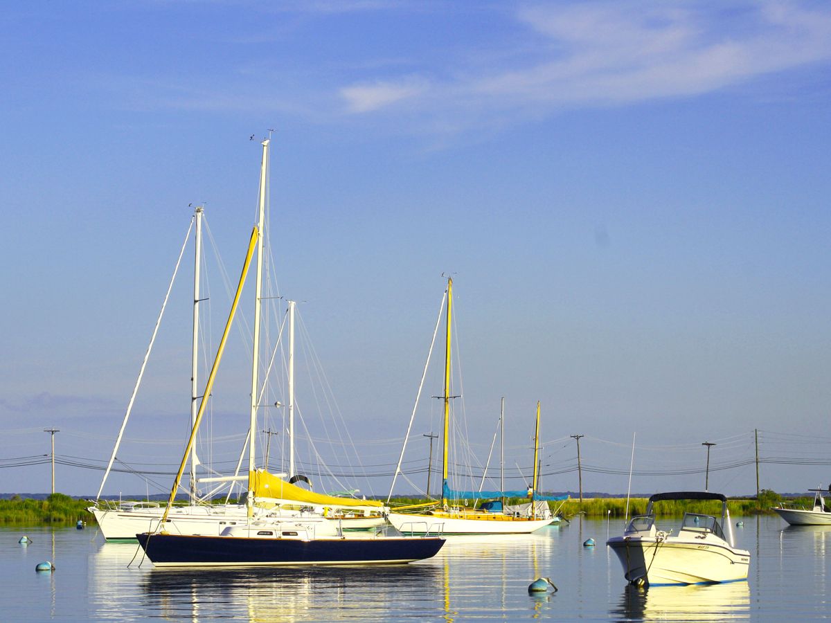 Sailboats in marina on Gibson Island, Maryland