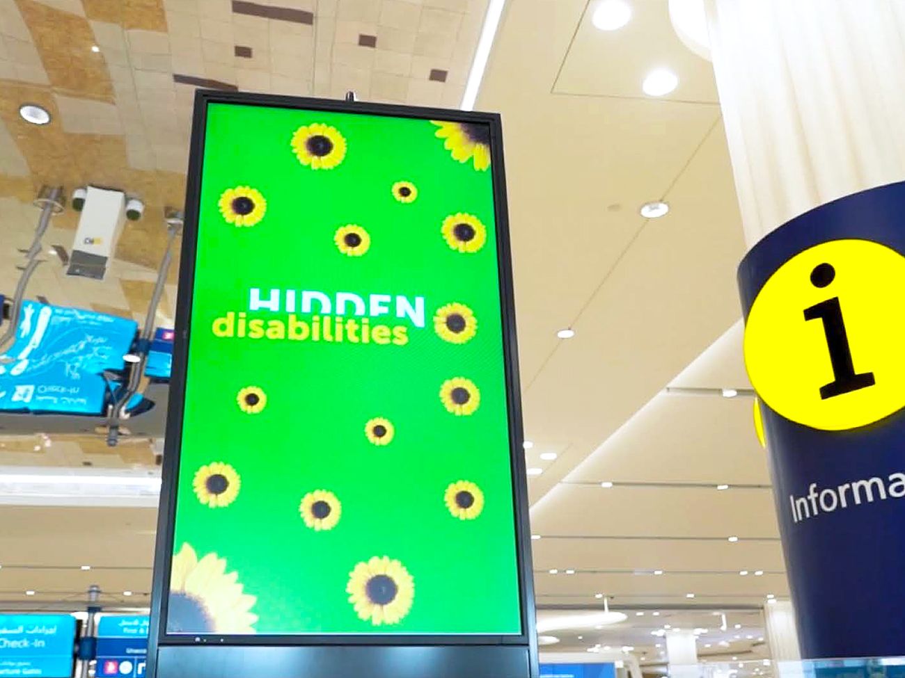 Electronic sign for Hidden Disabilities organization at airport
