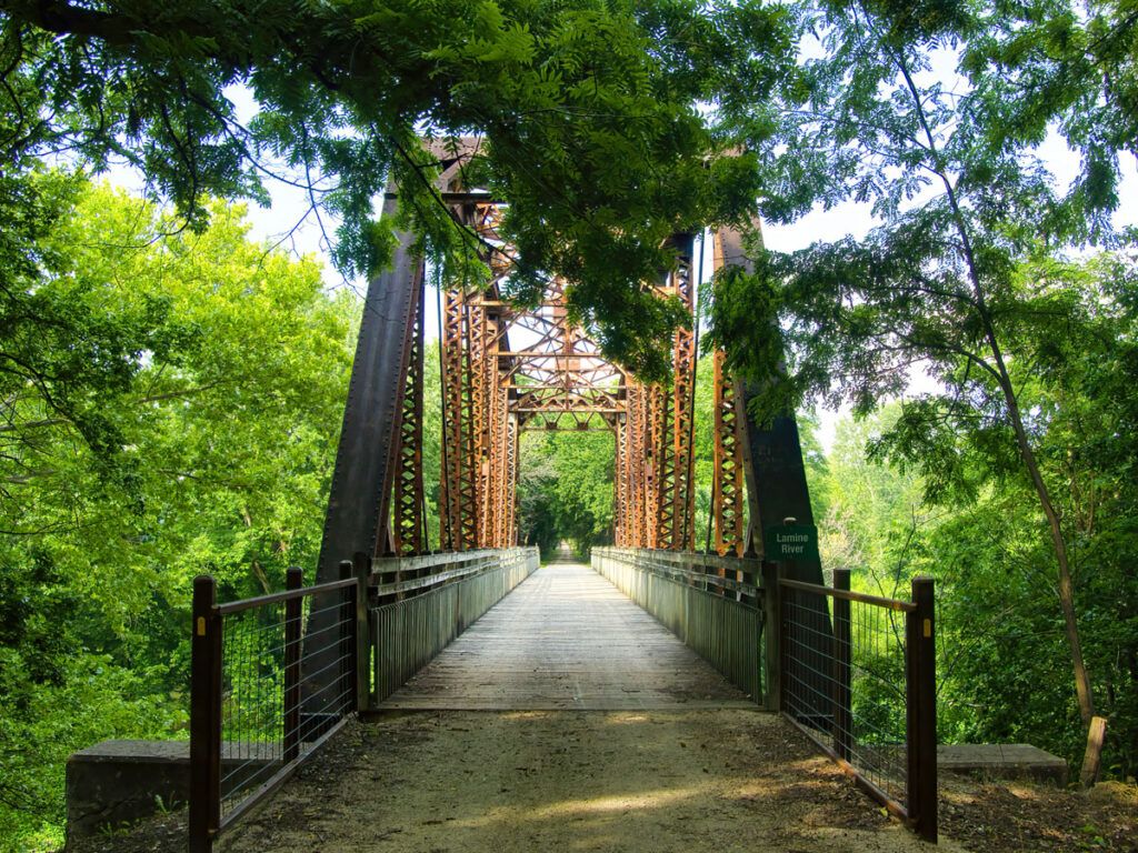 The Katy Trail railroad trestle in Missouri