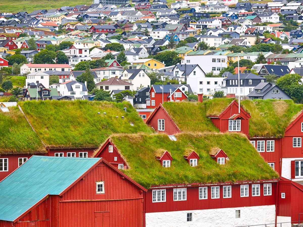 Sod-roofed buildings in Tórshavn, Faroe Islands