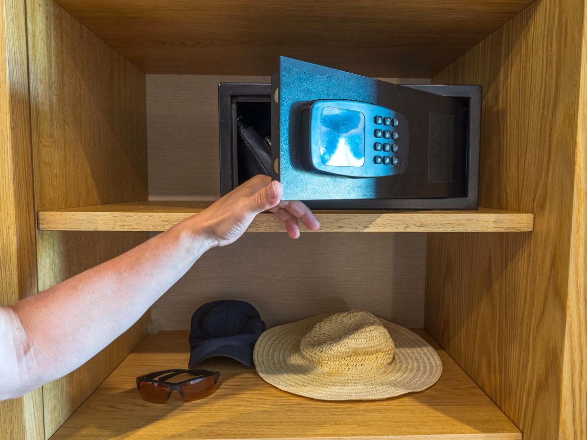 Hotel guest opening in-room safe