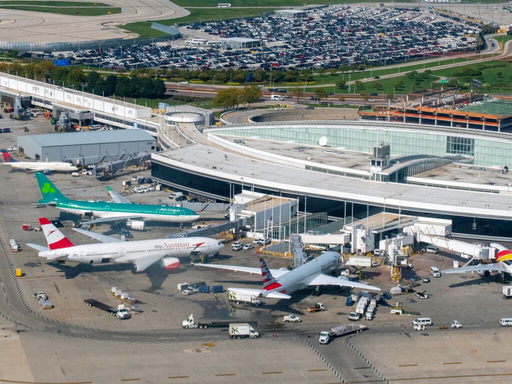Aerial view of Terminal 5 at O'Hare Airport