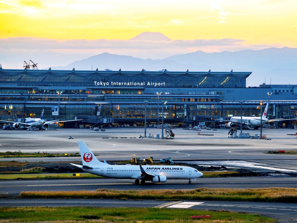 Japan Airlines plane landing at Haneda Airport