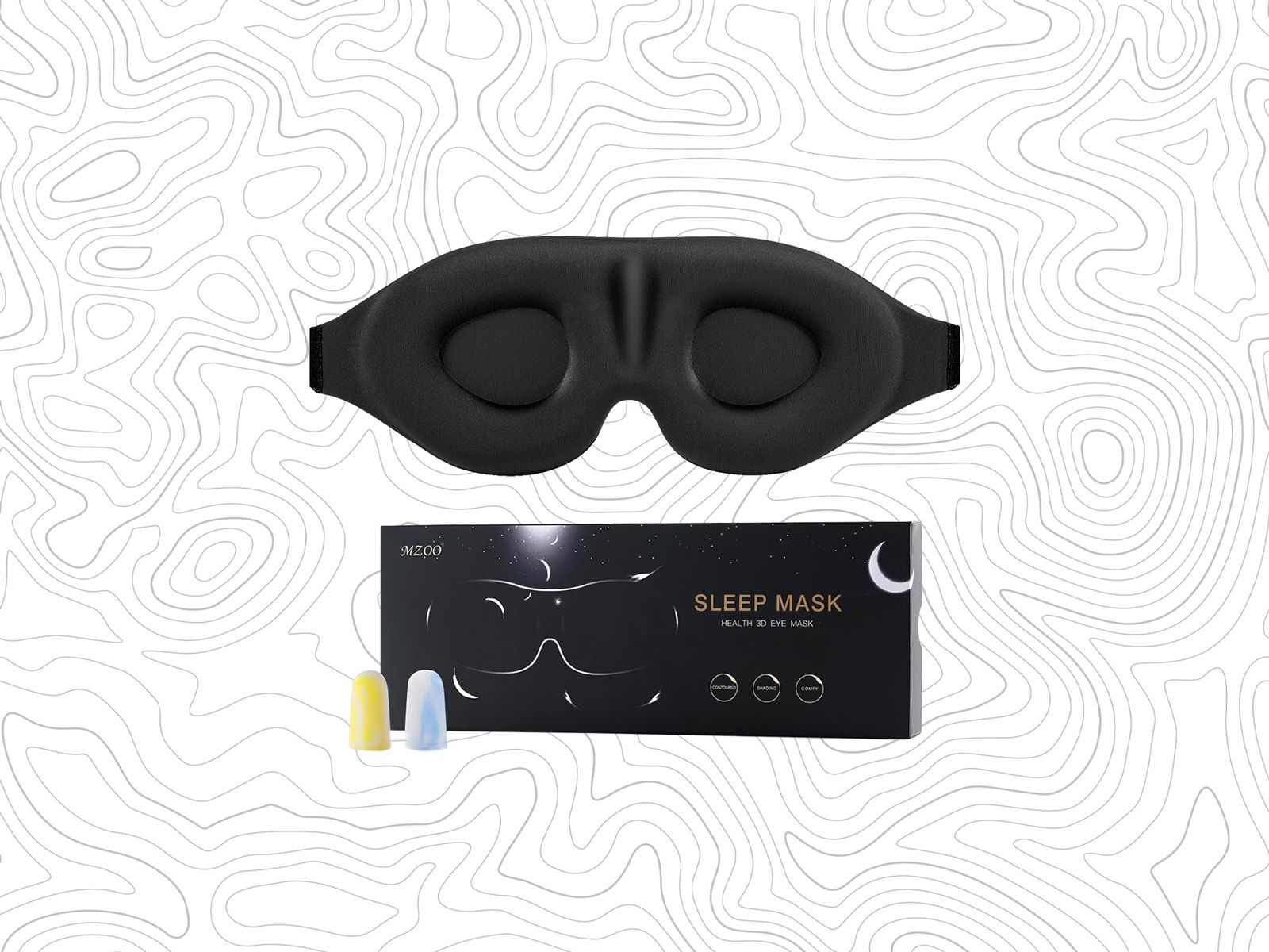 Product image of sleep mask and earplugs
