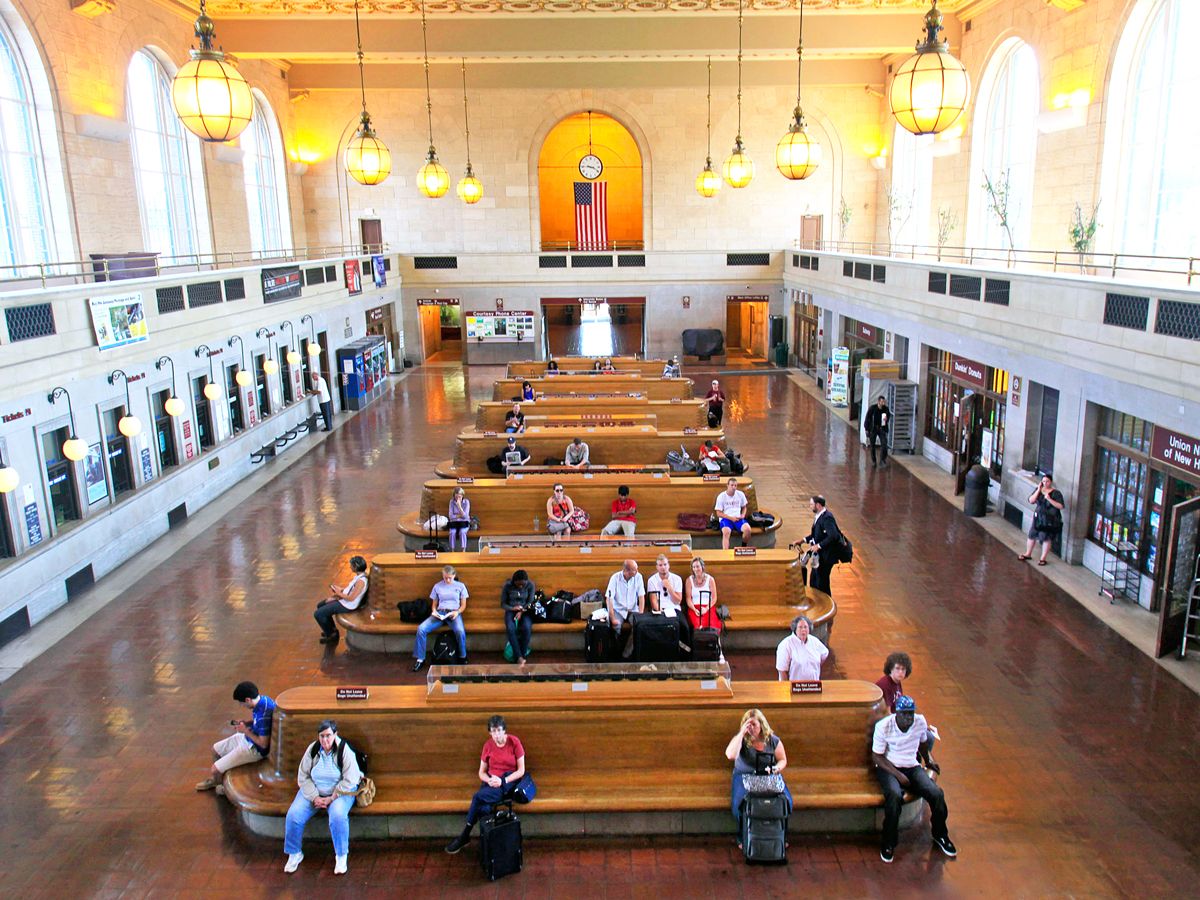 Passengers waiting inside New Haven Union Station