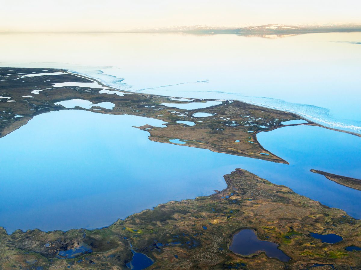 Aerial view of Iliamna Lake in Alaska