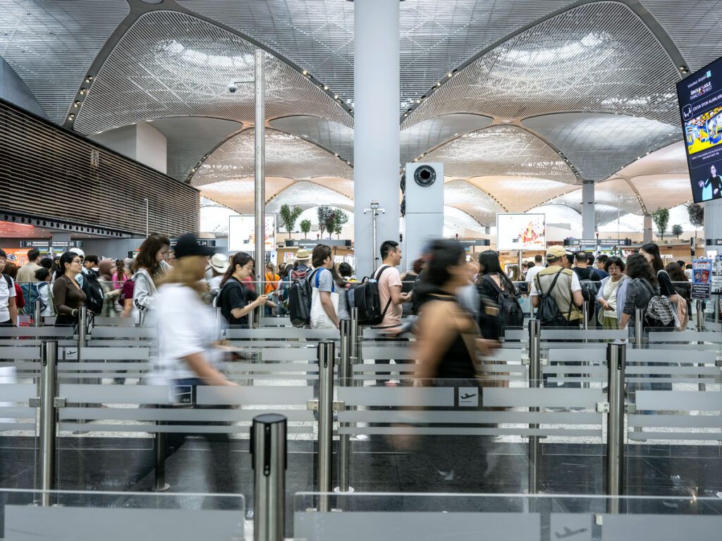 Passengers in security line at Istanbul Airport