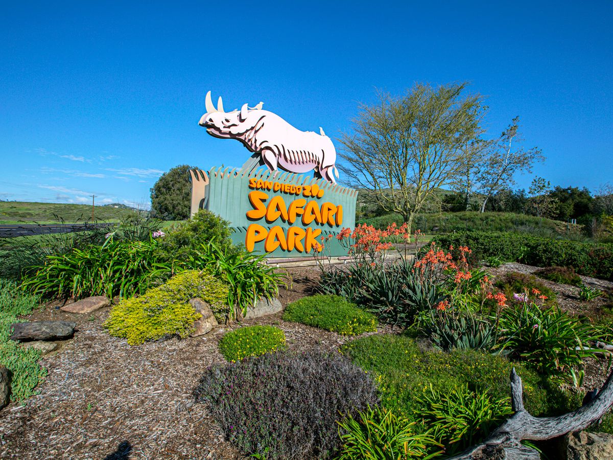 Sign for San Diego Safari Park, part of the San Diego Zoo in Southern California