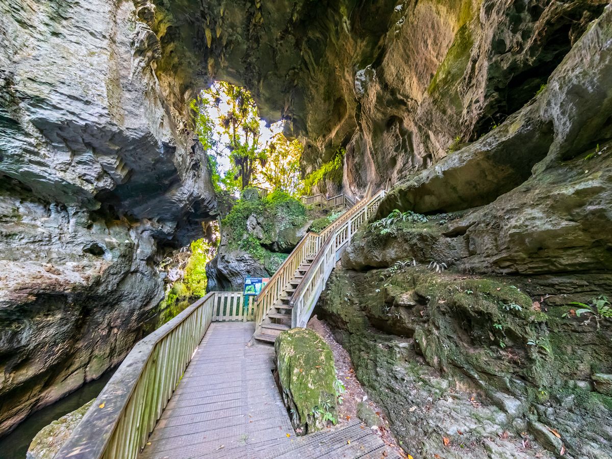 Steps leading into New Zealand's Waitomo Caves