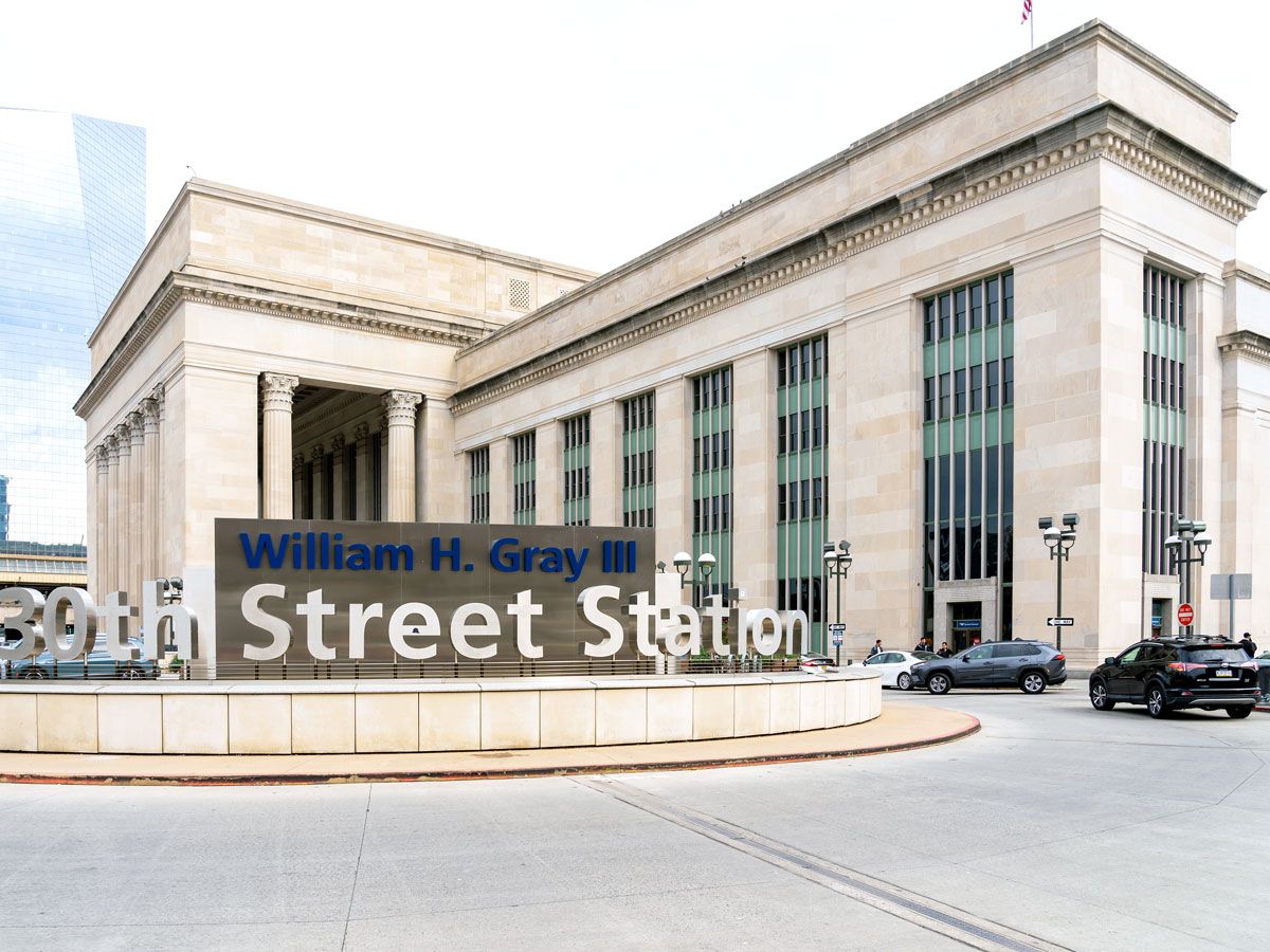 Entrance to 30th Street Station in Philadelphia, Pennsylvania 
