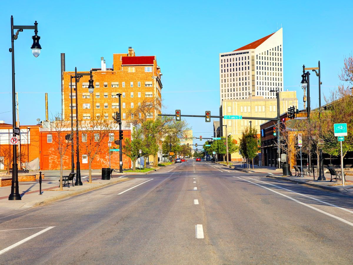 Empty street in downtown Wichita, Kansas
