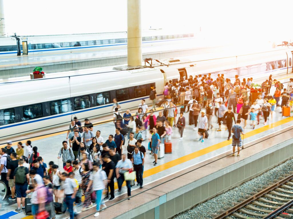 Train platform crowded with passengers