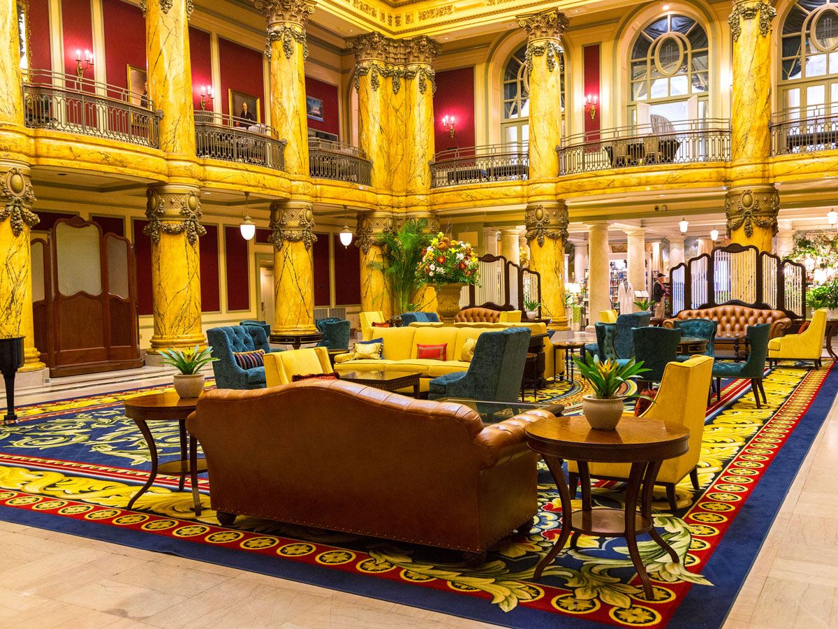 Opulent lobby of the Jefferson in Richmond, Virginia