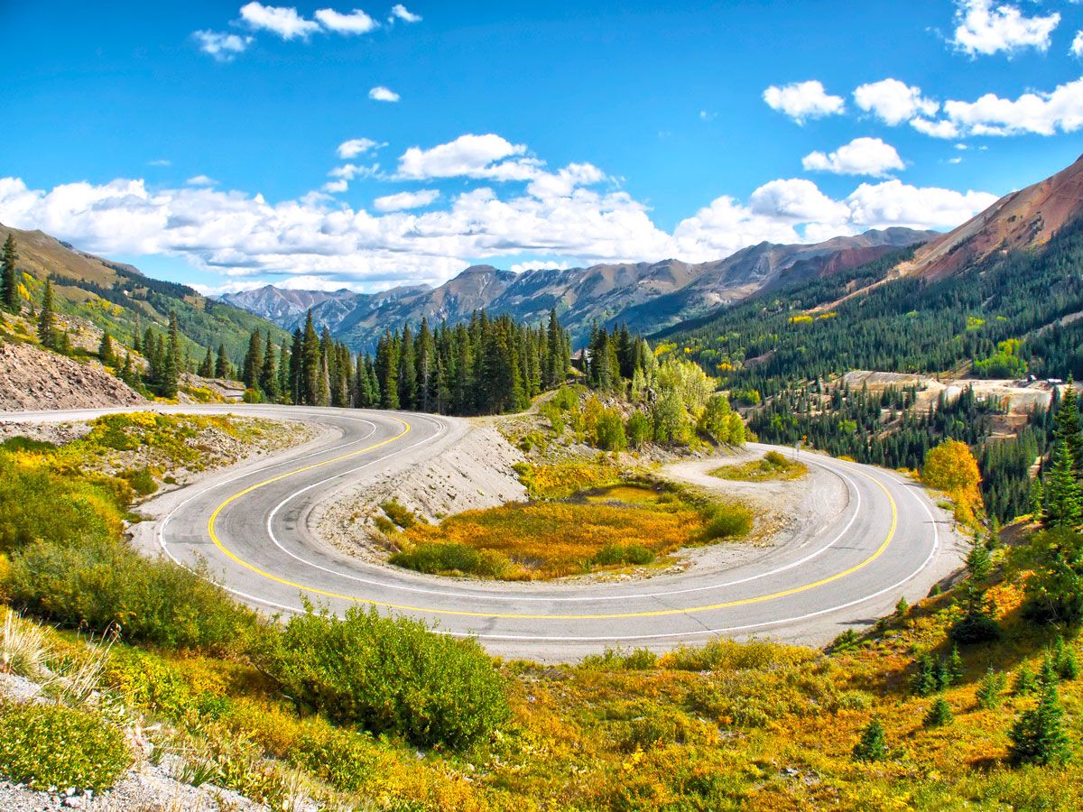 Hairpin curve on the Million Dollar Highway in Colorado