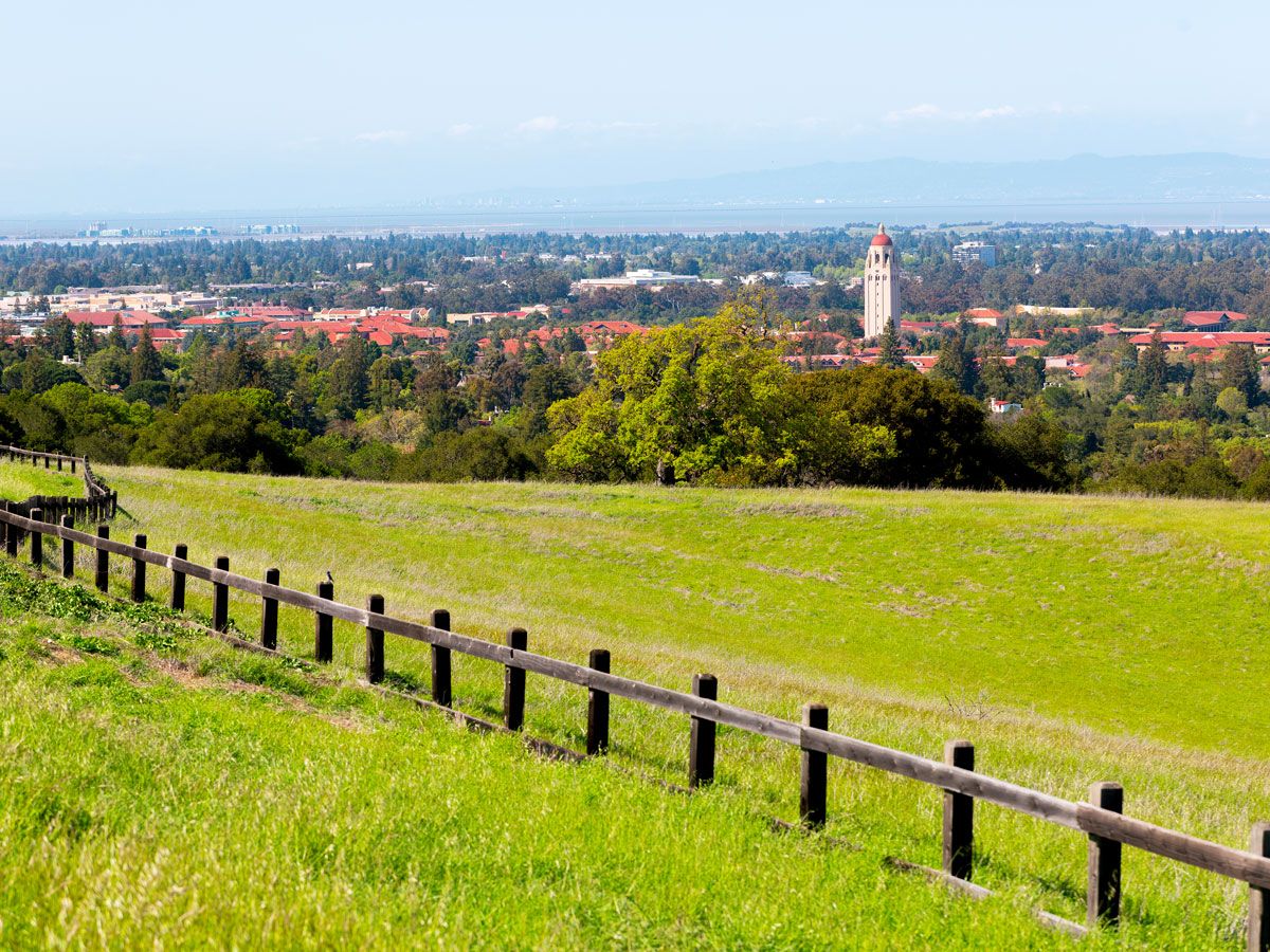 Grassy hill overlooking Stanford University and Palo Alto, California