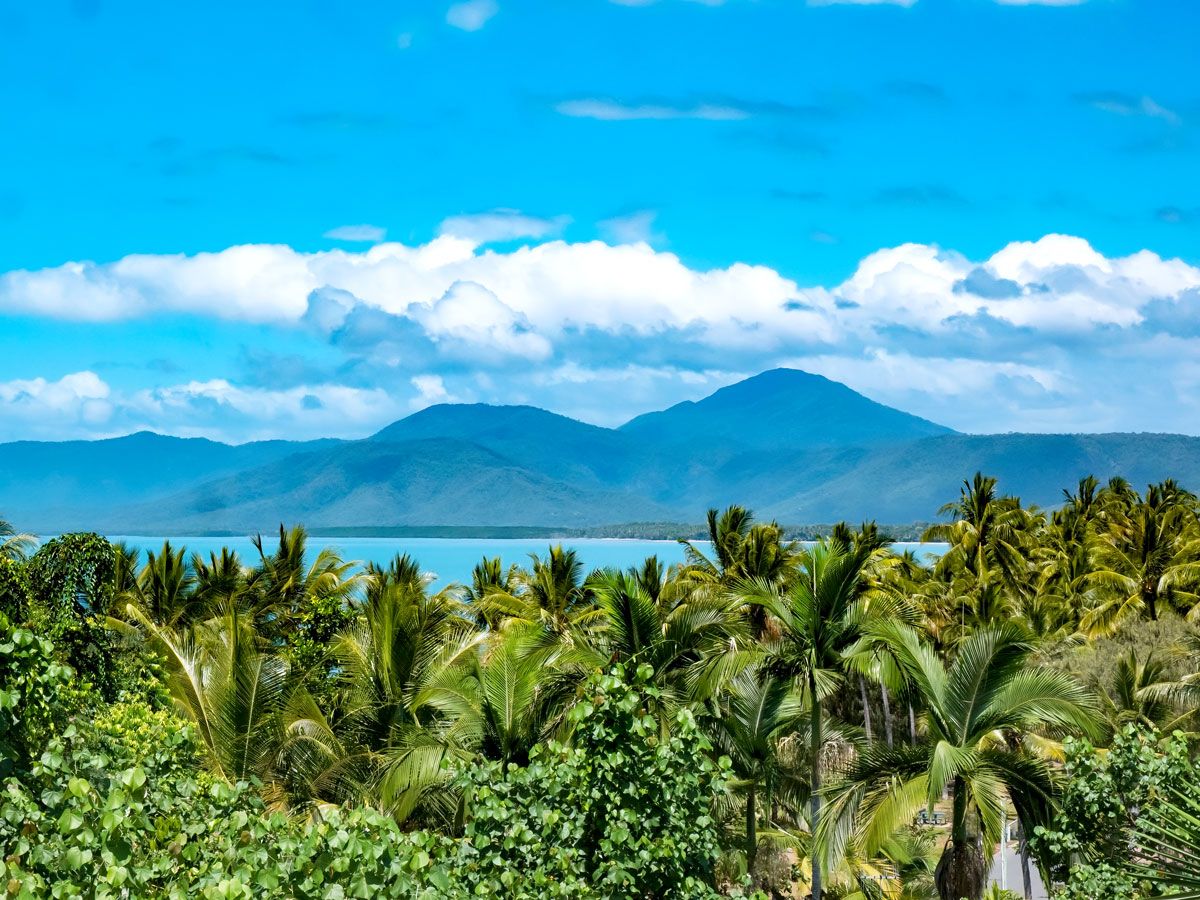View above treetops of Cape Tribulation in Australia