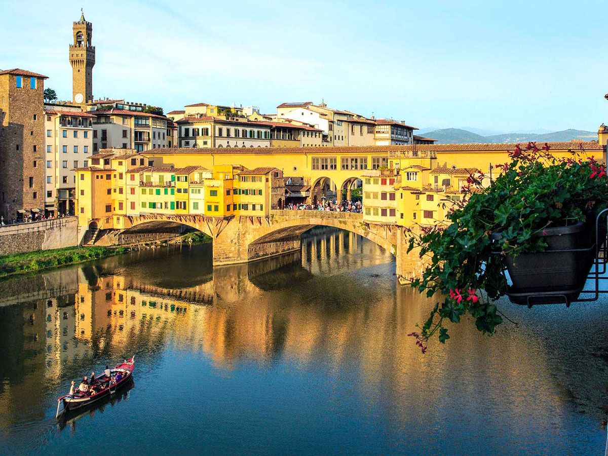 View of the Ponte Vecchio in Florence, Italy, from Hotel Lungarno