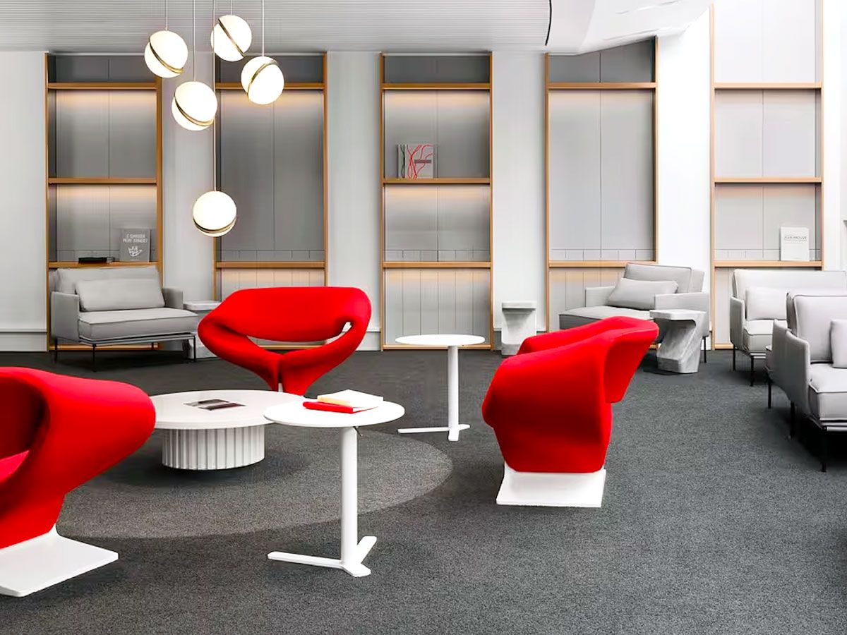 Lounge chairs in the Air France La Première Lounge in Paris, France