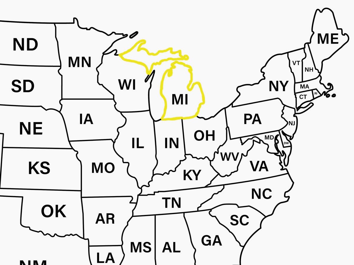 Michigan highlighted on map of the U.S.