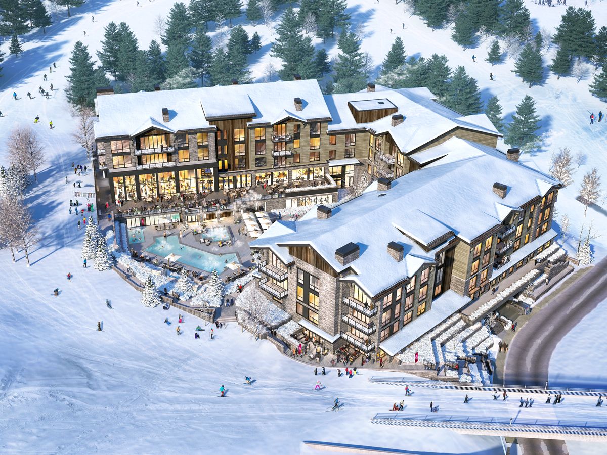 Aerial view of snow-covered Hoback Club in Jackson Hole, Wyoming