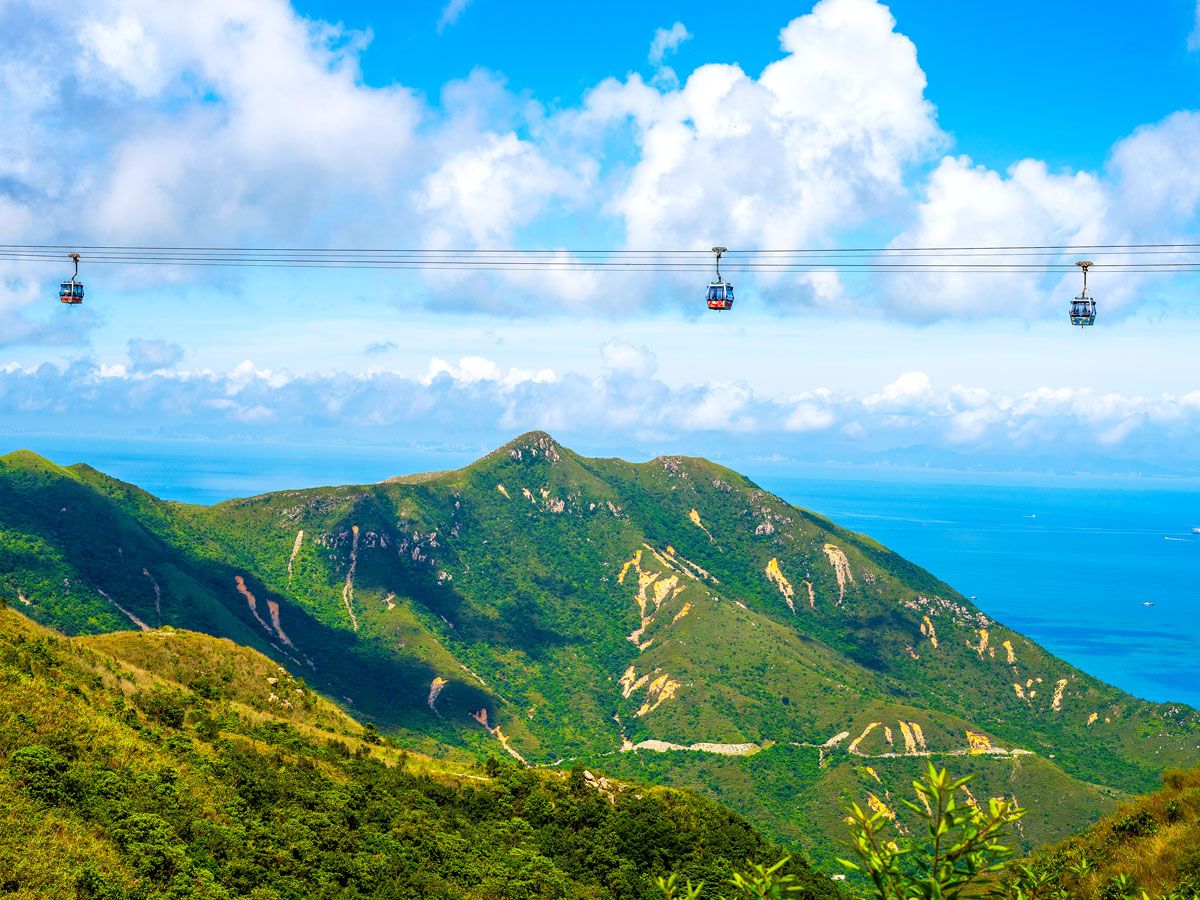 Cable cars over Lantau Island in Hong Kong