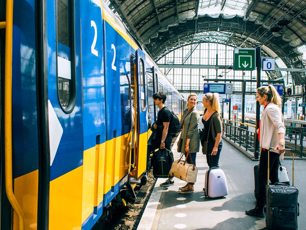 Passengers boarding train