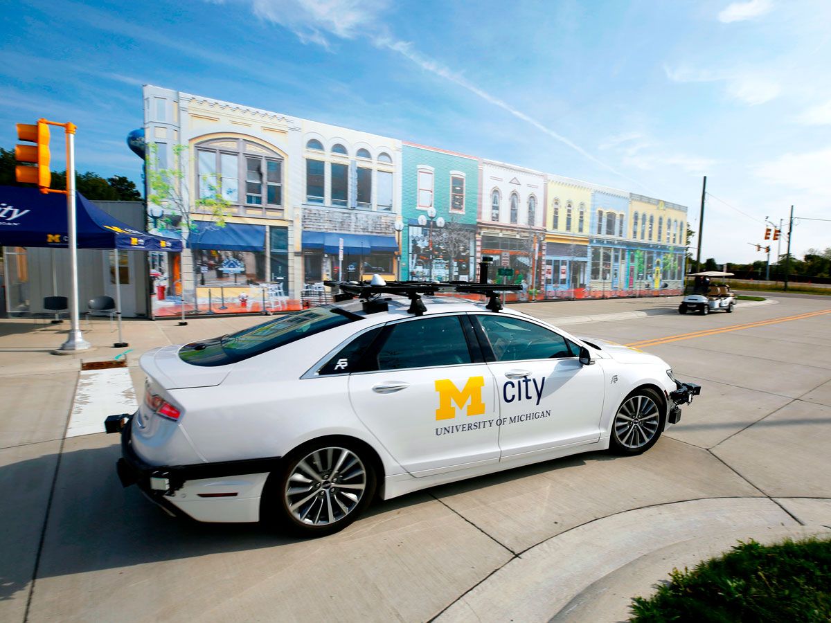 Electric test vehicle in Mcity, Michigan