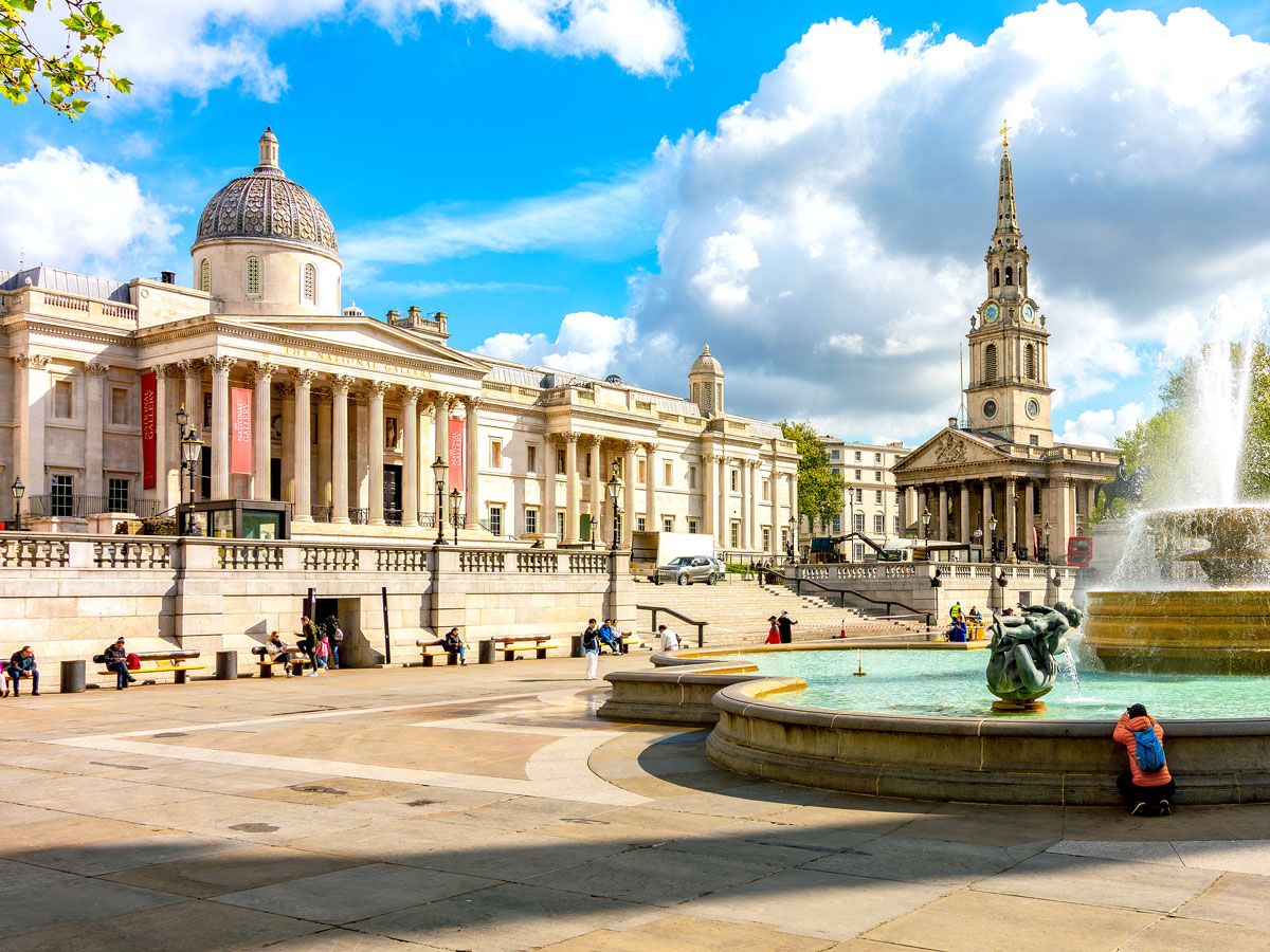 Trafalgar Square and the National Gallery in London, England