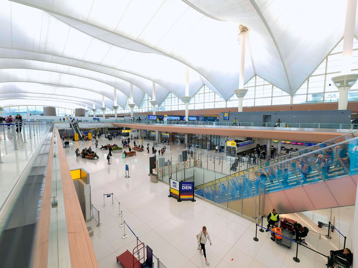 Interior of main terminal building at Denver International Airport, Colorado