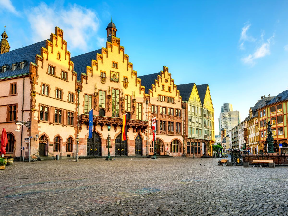 Cobblestone square in Frankfurt, Germany