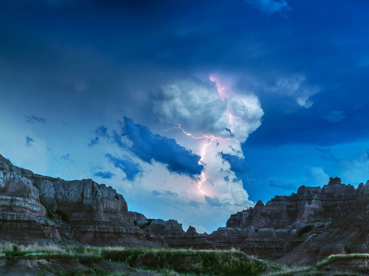 Storms over Badlands National Park in South Dakota