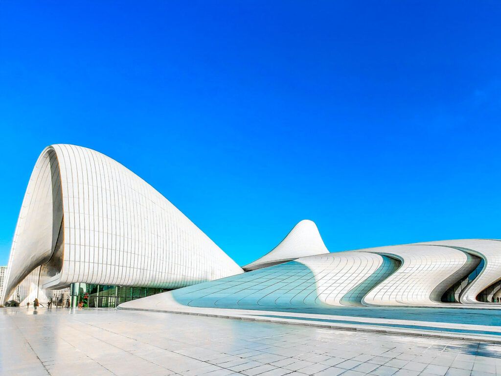 Exterior of Heydar Aliyev Center in Baku, Azerbaijan