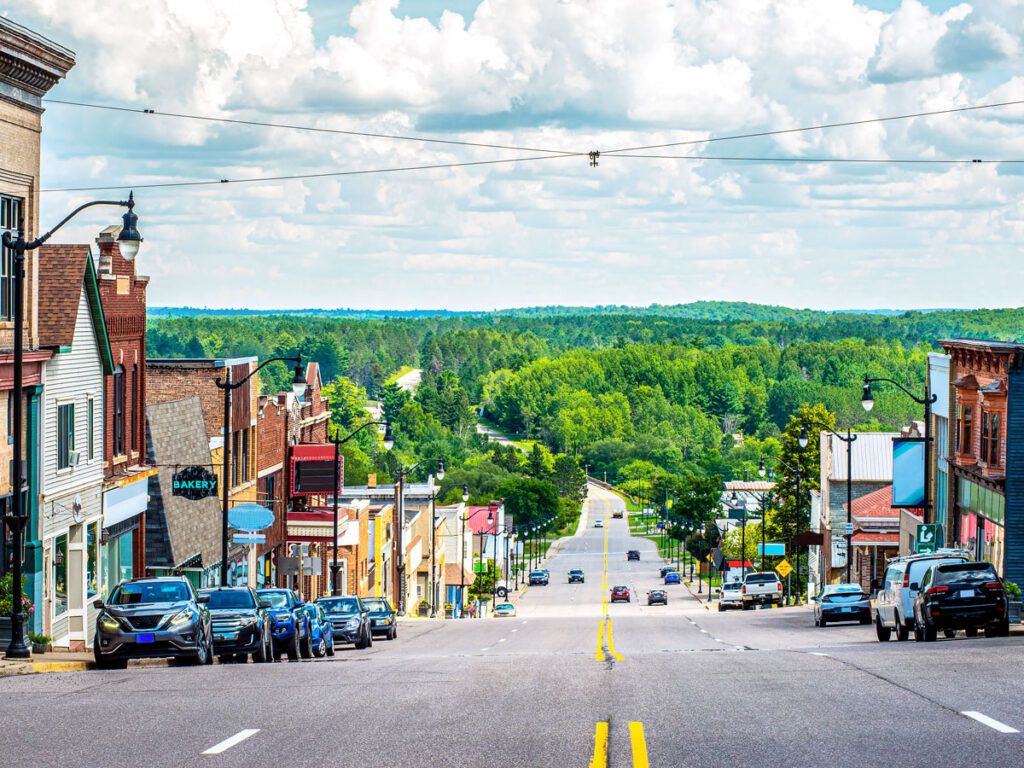 Main thoroughfare through Crystal Falls, Michigan