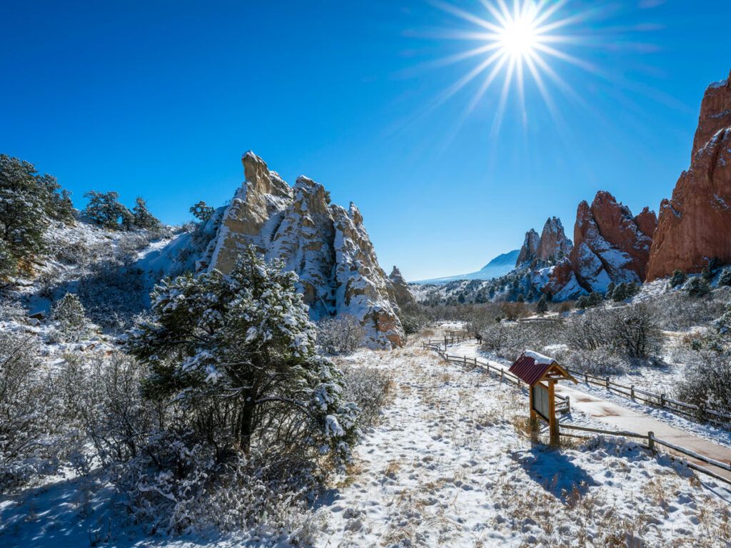 Garden of the Gods covered in snow