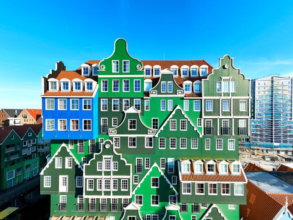 Colorful, whimsical exterior of Inntel Hotels Amsterdam Zaandam