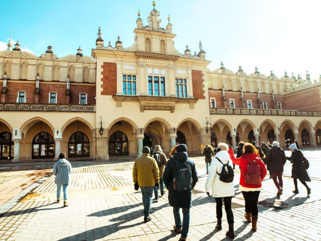 Tour group exploring Krakow, Poland